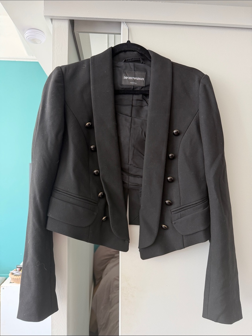 Emporio Armani Black Double-Breasted Military-Inspired Blazer